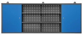 Függesztett műhelyszekrény perforált táblával, antracit-kék, 1600x600x200 mm: LEO