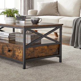 Dohányzóasztal TAYLOR 100x55 cm fiókokkal, rusztikus barna