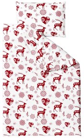 HEARTS AND REINDEER fehér pamut ágyneműhuzat Ágyneműhuzat mérete: 2 db 70 x 90 cm | 200 x 220 cm