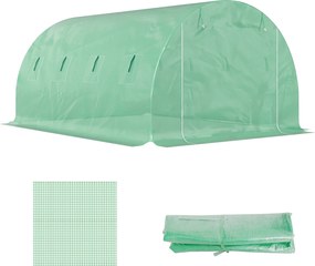Outsunny Cserefilm Kertalagút Üvegházhoz 12 m², Film 4 x 3 x 2 m PE UV-álló Vízálló 8 Ablakkal + Feltekerhető Cipzáras Ajtó Zöld | Aosom