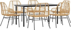 vidaXL 7 észes barna polyrattan üveg kerti étkezőgarnitúra