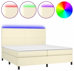 krémszínű műbőr rugós ágy matraccal és LED-del 200x200 cm