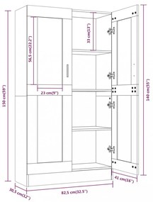 füstös tölgy színű szerelt fa vitrinszekrény 82,5x30,5x150 cm