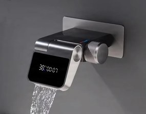 Fali fürdőszobai csaptelep ELITE EDITION BSW1500 hőmérséklet-kijelzővel, forgatható vízeséses kifolyóval, matt fekete és több színben — Fehér