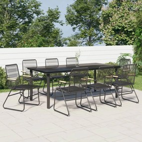 9 részes fekete PVC rattan kerti étkezőgarnitúra