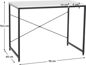 Íróasztal, fehér/fekete, 90x60 cm, MELLORA