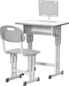 HOMCOM Gyerek Íróasztal és Szék Készlet 6-12 Éves Gyermekeknek, Állítható Magasságú Asztal 1 Fiókkal, 1 Ceruzatartóval és 1 Könyvespolccal, Acél, 60x4