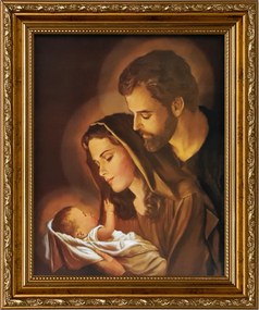 Vászonkép 31x26 Szent Család Jézus Krisztus József Mária Arany Díszített Keret