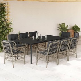 9részes világosszürke polyrattan kerti étkezőgarnitúra párnával