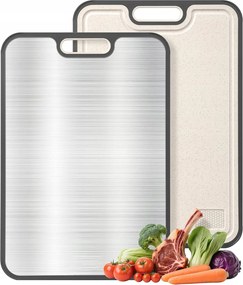 Titánból készült kétoldalas vágódeszka, tartós és hosszú élettartamú.