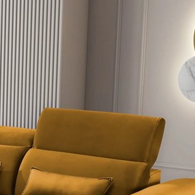 Sárga bársony kinyitható-tárolóhelyes sarokkanapé (bal oldali-heverő résszel) Foble – ELTAP
