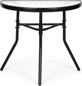Kerti asztal, MultiGarden SC-090, fekete, 70 x 43 cm, magasság: 64 cm, félköríves, edzett üveglap, porszórt acél váz