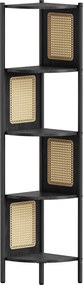 5 szintes sarokpolc, könyvespolc polirattan oldalakkal, 156x32x32 cm, ébenfekete