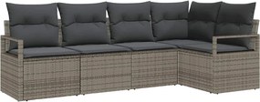 vidaXL Kerti Kanapé Szett párnával tárolóval 5 pcs Szürke polirattan