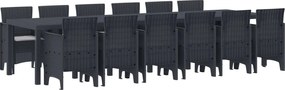 vidaXL Kert étkező szett 13 pcs Antracit Polt rattan