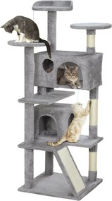 PawHut Macska Kaparóoszlop 137 cm Magas Macska Fa Mászótorony Sisal Kaparóoszlopokkal, Platformokkal, Barlangokkal, Lógó Labdákkal és Hintaágyakkal -