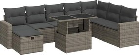 vidaXL 9 részes szürke polyrattan kerti ülőgarnitúra párnákkal