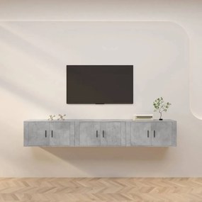 3 db betonszürke fali TV-szekrény 80 x 34,5 x 40 cm