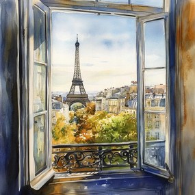 Vászonkép Canvas Párizs Erkély Ablak Eiffel-torony Őszi Kilátás 40x40