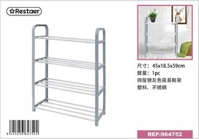 Cipőtartó állvány Négyszintes Ezüst Acél