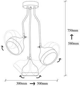 Rudas csillár YILDO 3xE27/40W/230V fekete/rézszínű