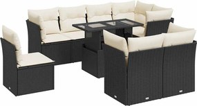 vidaXL 9 részes fekete polyrattan kerti ülőgarnitúra párnákkal