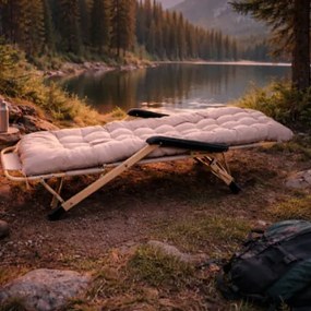 Összecsukható kerti, strandfotel párnával és fejtámlával - arany színű kivitelben