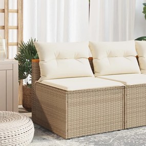 2 db bézs polyrattan karfa nélküli kerti kanapé párnákkal