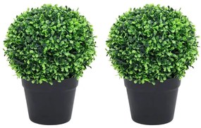 2 db zöld gömbalakú cserepes műpuszpáng 27 cm
