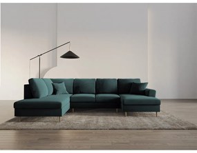 Petróleum színű bársony kinyitható tárolóhelyes sarokkanapé (bal oldali-U alakú) Kyoto – Cosmopolitan Design