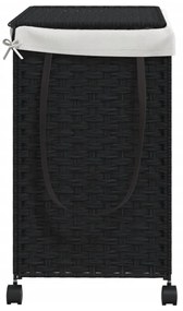 fekete rattan szennyeskosár kerekekkel 60x35x60,5 cm