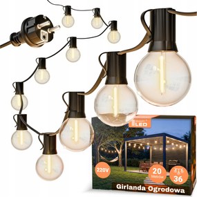 Kerti fényfüzér 20M 36X Led izzó 1W Lánc ajándék 2X E12