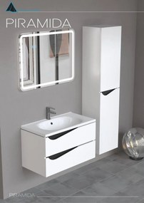 Piramida EURIDIKA fali fürdőszobabútor - műmárvány mosdóval -2 fiókos - ALPINFEHÉR-FEKETE - 75 x 48 x 55 cm
