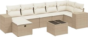 vidaXL 8 részes bézs polyrattan kerti ülőgarnitúra párnával