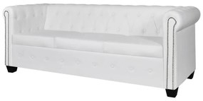 3 személyes fehér műbőr Chesterfield kanapé