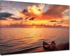 Vászonkép 100x70 Csónakok naplementekor Naplemente a tengeren Kilátás