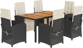 vidaXL 7 részes fekete polyrattan kerti étkezőgarnitúra párnával