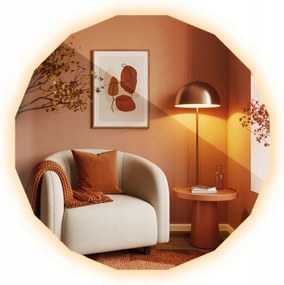 Led tükör Sokszög alakú kör meleg világítással WC-hez és fürdőszobához