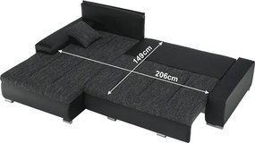 Sarokülőgarnitúra, fekete/fekete melír, TRAMP