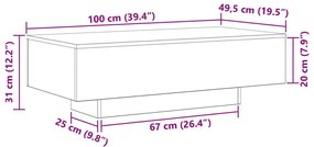 Kávézóasztal Fekete Tölgy 100x30x36,5 cm Mérnöki Fa