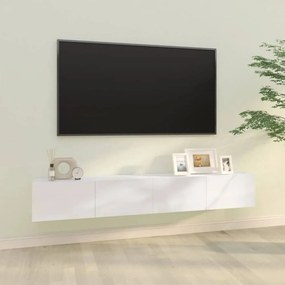 2 db magasfényű fehér szerelt fa fali TV-szekrény 100x30x30 cm