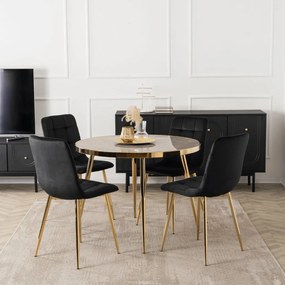 Üveg étkezőasztal 100 cm méretben, szürke márvány/arany színben TINGA