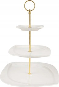 Patera Háromszintes Porcelán Állvány sütemény gyümölcs Luiza Arany