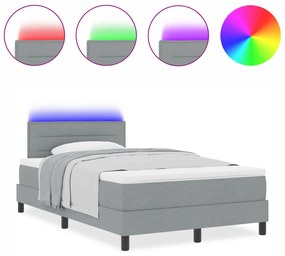 Box Spring Ágy Matraccal és LED Fénnyel Szürke 120x200 cm Szövet
