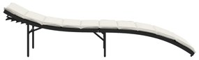 fekete polyrattan napozóágy párnával 55x199x50 cm