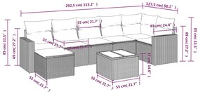 8 részes fekete polyrattan kerti ülőgarnitúra párnákkal