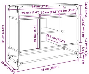 fekete szerelt fa tálalószekrény üveglappal 98 x 35 x 81 cm