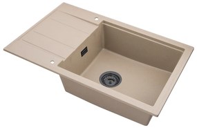 SINK Quality Mosogató minőségi Ferrum Új 8010, 1 kamrás gránit mosogató 800x500x210 mm + arany szifon, bézs, SKQ-FER.8010.B.XG