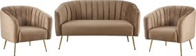 Design kétszemélyes kanapé, barna Velvet szövet/gold króm-arany, BAGY