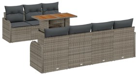 8 részes kertibútor szett párnákkal szürke poli rattan, 2 személyes kertibútor tárolóval és párnákkal szürke poli rattan
